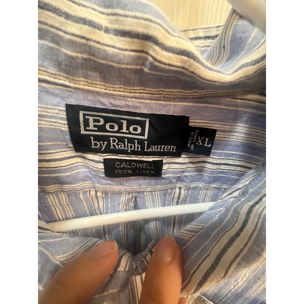 Polo Ralph Lauren Caldwell Linen Shirt Mens XL Blue White Striped 100% S/S - Picture 4 of 4